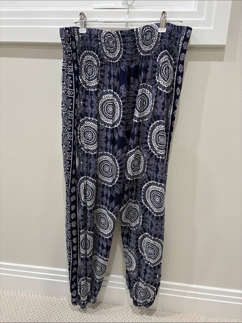 Lotus and Luna Wide Leg Blue Boho Print Pants L/XL
